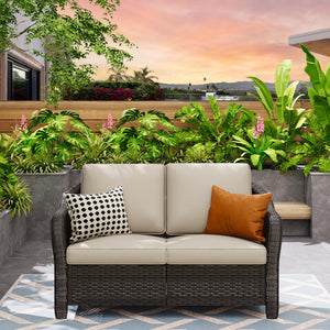Outdoor 2-Seat Wicker Patio Sofa with Cushions