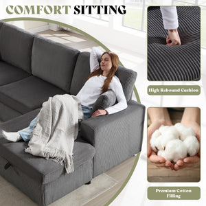 129-Inch Sectional Sofa with Storage Ottoman & Sleeper