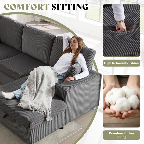 129-Inch Sectional Sofa with Storage Ottoman & Sleeper
