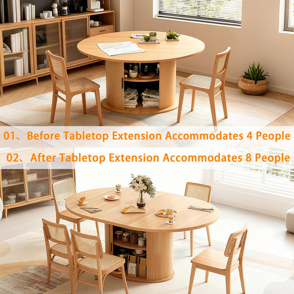 63 Inch Extendable Round Dining Table with 2-Tier Storage Shelf
