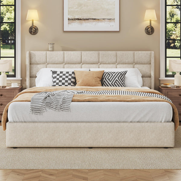Lift Up Storage Bed Frame with Wingback Headboard