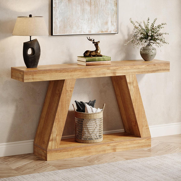 55-Inch Farmhouse Console Table with Storage
