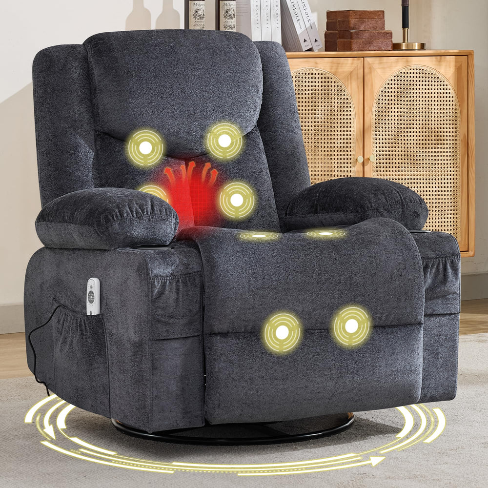 Oversized Swivel Rocker Recliner Chair with Massage & Heat