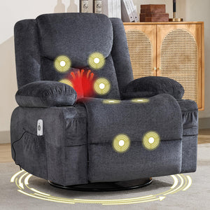 Oversized Swivel Rocker Recliner Chair with Massage & Heat
