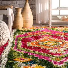 Moroccan Shag Area Rug – Multi-Color Trellis, Power-Loomed Polypropylene