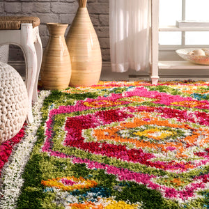 Moroccan Shag Area Rug – Multi-Color Trellis, Power-Loomed Polypropylene