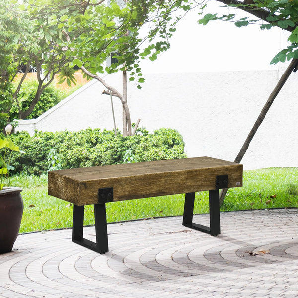 Rustic Concrete Garden Bench with Metal Legs