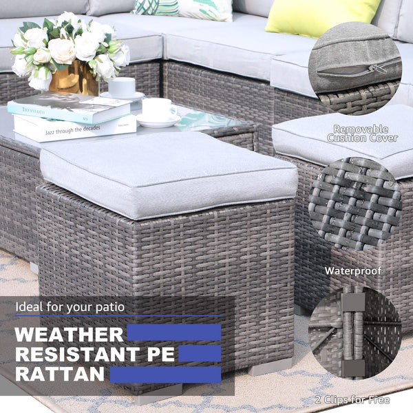 Square Wicker Ottoman Set of 2 with Cushions – Outdoor & Indoor
