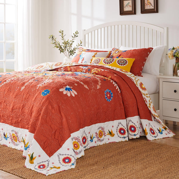 Topanga Quilted Bedspread Set – Folk Art Floral, Multiple Sizes