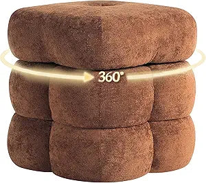 360° Swivel Flower Ottoman Linen Vanity Stool with Footrest