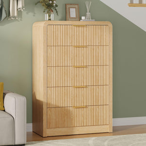 5-Drawer Fluted Dresser — Modern Chest of Drawers with Metal Handles
