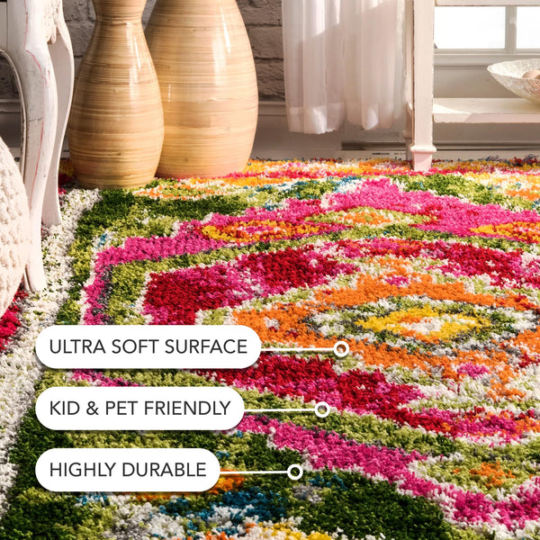 Moroccan Shag Area Rug – Multi-Color Trellis, Power-Loomed Polypropylene