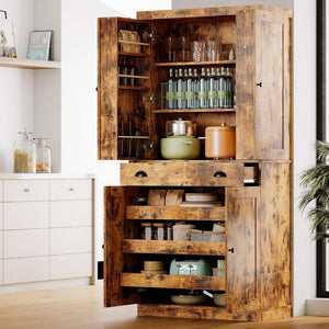 Kitchen Pantry Cabinet 72" Freestanding with Drawer & Sliding Racks