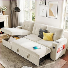 L-Shaped Sleeper Sofa with Storage & Charging Station