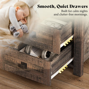 Farmhouse Nightstand Set of 2 with Drawers & Open Shelf