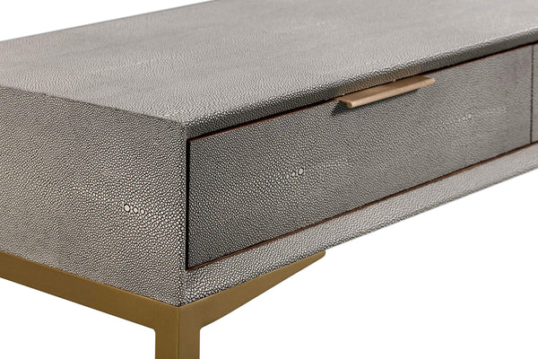 Shagreen Console Table with Brass Legs & 3 Drawers