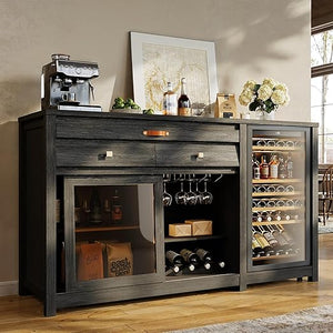 Extra Large Coffee Bar Cabinet with Fridge Space & Power Outlets