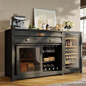 Extra Large Coffee Bar Cabinet with Fridge Space & Power Outlet