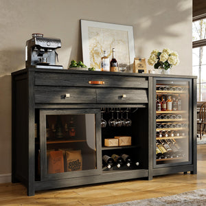Extra Large Coffee Bar Cabinet with Fridge Space & Power Outlets