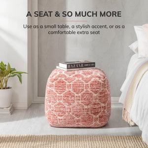 Square Pouf Ottoman Footrest – Cotton Polyester Floor Seating