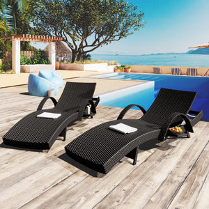Outdoor Reclining Chaise Lounge Set of 2 with Pull-Out Side Table