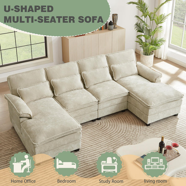 112" U-Shaped Modular Sectional Sofa with Double Chaise