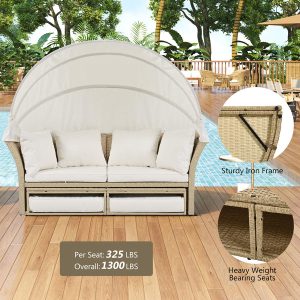 Outdoor Patio Daybed with Retractable Canopy