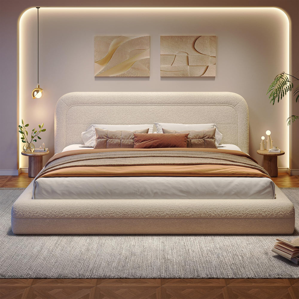 Upholstered Cloud Platform Bed Frame with Curved Headboard