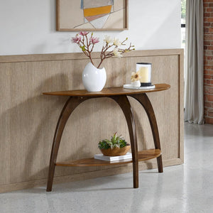 Half-Moon Console Sofa Table with Lower Shelf