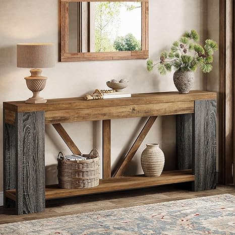 70.9" Farmhouse Console Table with Storage Shelf