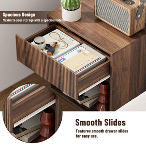 Fluted Nightstands Set of 2 with Drawer and Storage Shelf
