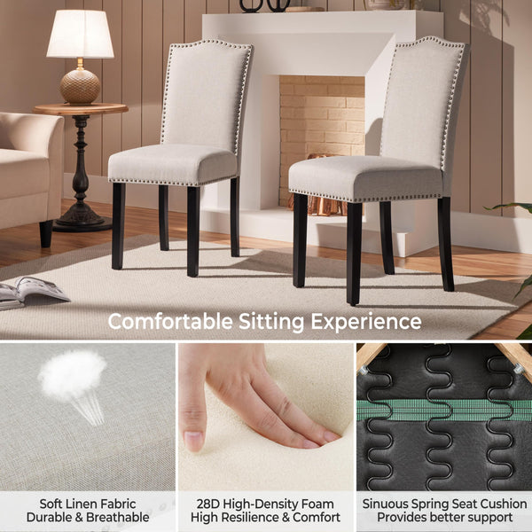 Fabric Dining Chairs with Solid Wood Legs