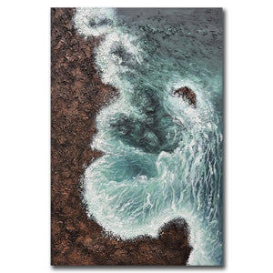 24x36" Hand-Painted 3D Texture Abstract Sea Wave Oil Painting – Modern Minimalist Canvas Wall Art