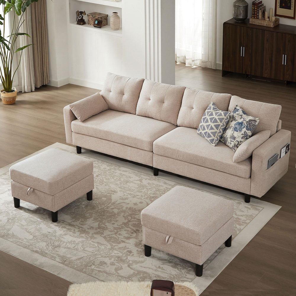 U-Shaped Sectional Sofa with Storage Ottoman