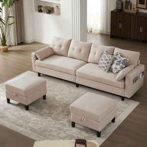 U-Shaped Sectional Sofa with Storage Ottoman