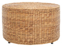 Round Wicker Coffee Table with Iron Legs
