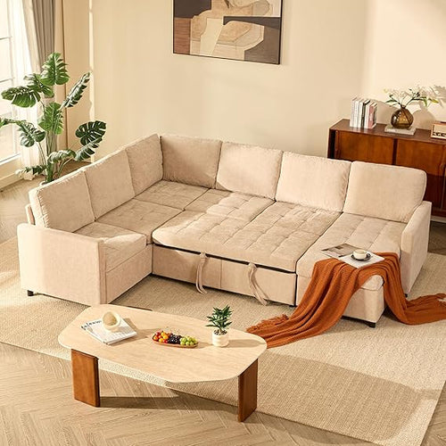 Modular Sectional Sleeper Sofa with Pull-Out Bed & Storage | Chenille | 107"