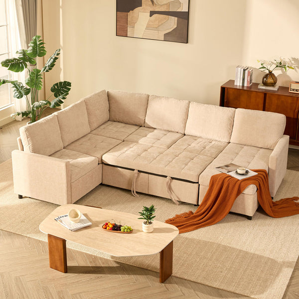 107" Chenille Sectional Sleeper Sofa with Storage