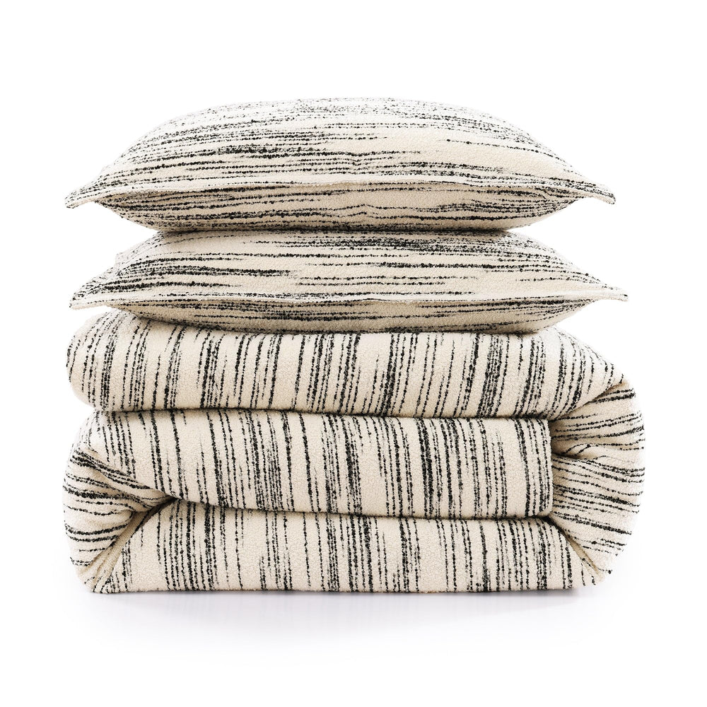 King Striped Bouclé Duvet Cover Set – Ivory & Black