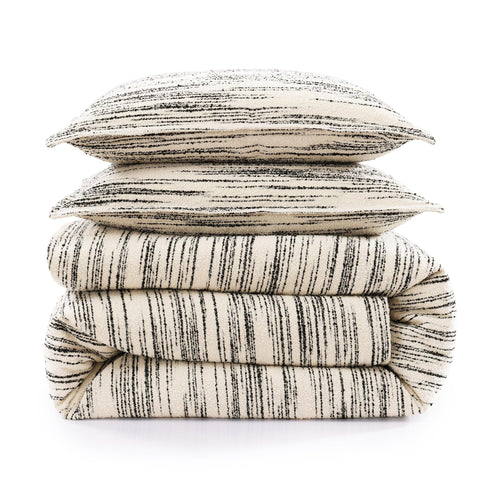 King Striped Bouclé Duvet Cover Set – Ivory & Black