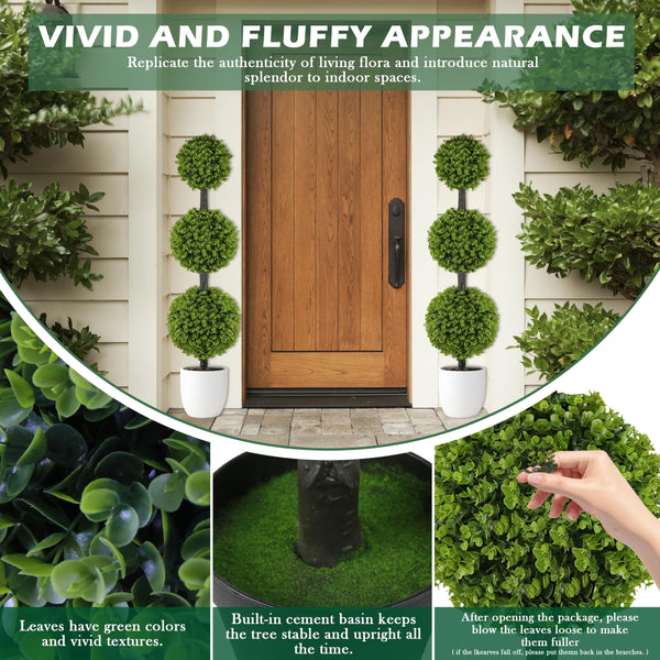 Artificial Topiary Ball Tree Set of 2 – 4FT Triple Ball Boxwood Trees