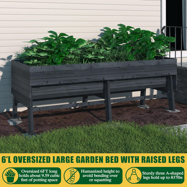 Cedar Raised Garden Bed 6x3x2FT with Wheels, Legs & Liner