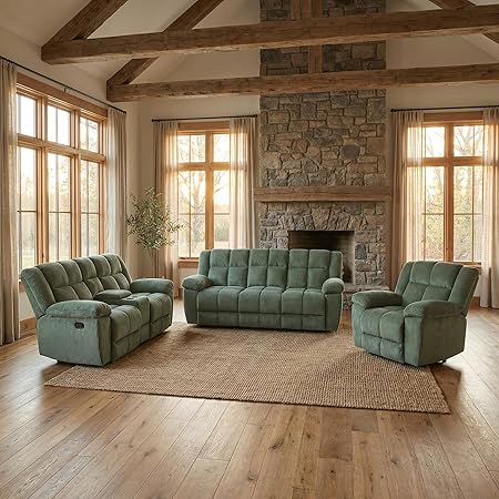 3-Piece Recliner Sofa Set with Storage & Cup Holders