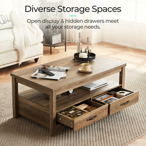 Farmhouse Coffee Table with Drawers & Storage