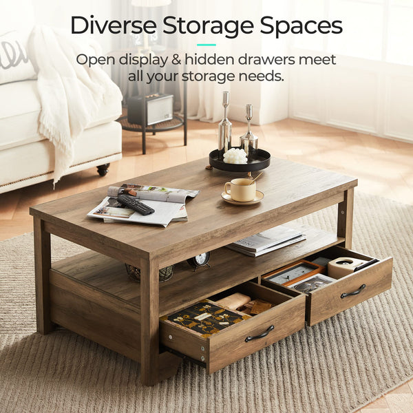 Farmhouse Coffee Table with Drawers & Storage