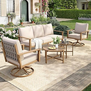7-Piece Outdoor Patio Conversation Set with Swivel Chairs & Thick Cushions