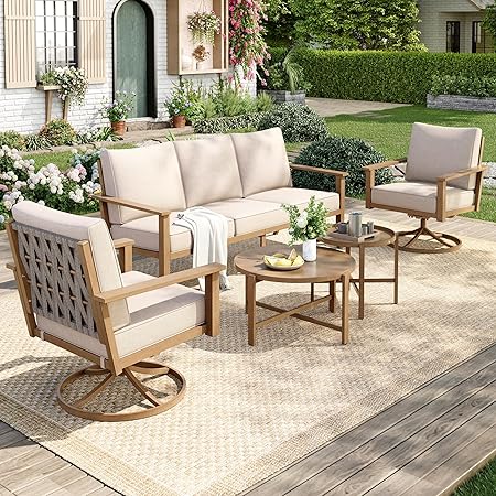 7-Piece Outdoor Patio Conversation Set with Swivel Chairs & Thick Cushions
