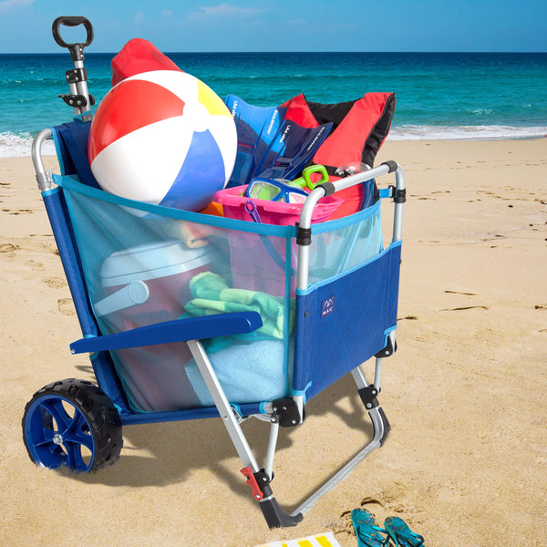 2-in-1 Folding Beach Lounge Chair with Pull Cart Wagon