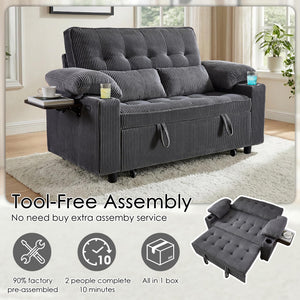 58" Convertible Sleeper Sofa Bed – Pull-Out Loveseat with Adjustable Backrest