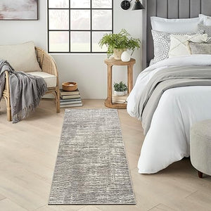 Ivory Grey Abstract Area Rug – Recycled Polyester, Low-Pile, Multi-Size